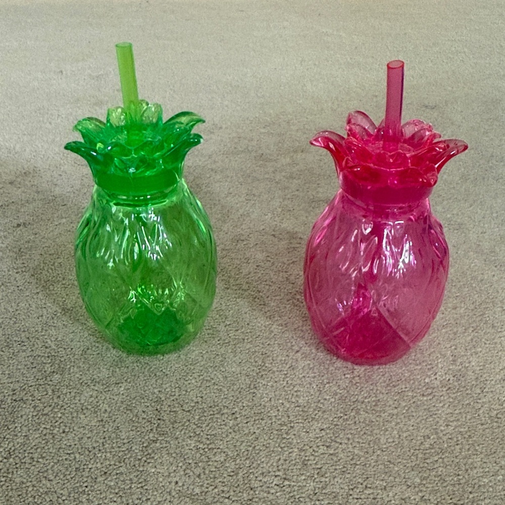 Pineapple Shaped Green and Pink Drink Tumblers